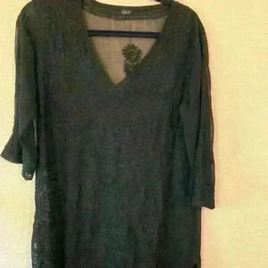 Zingara Embroidered floral black swimsuit coverup, size medium, resort wear